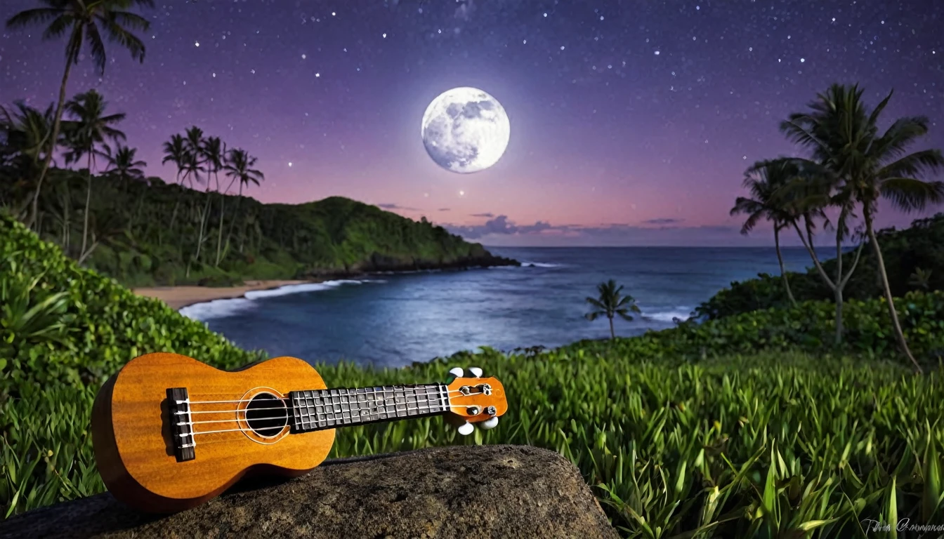 Ukulele, por Genevieve Naylor (moon in the background)