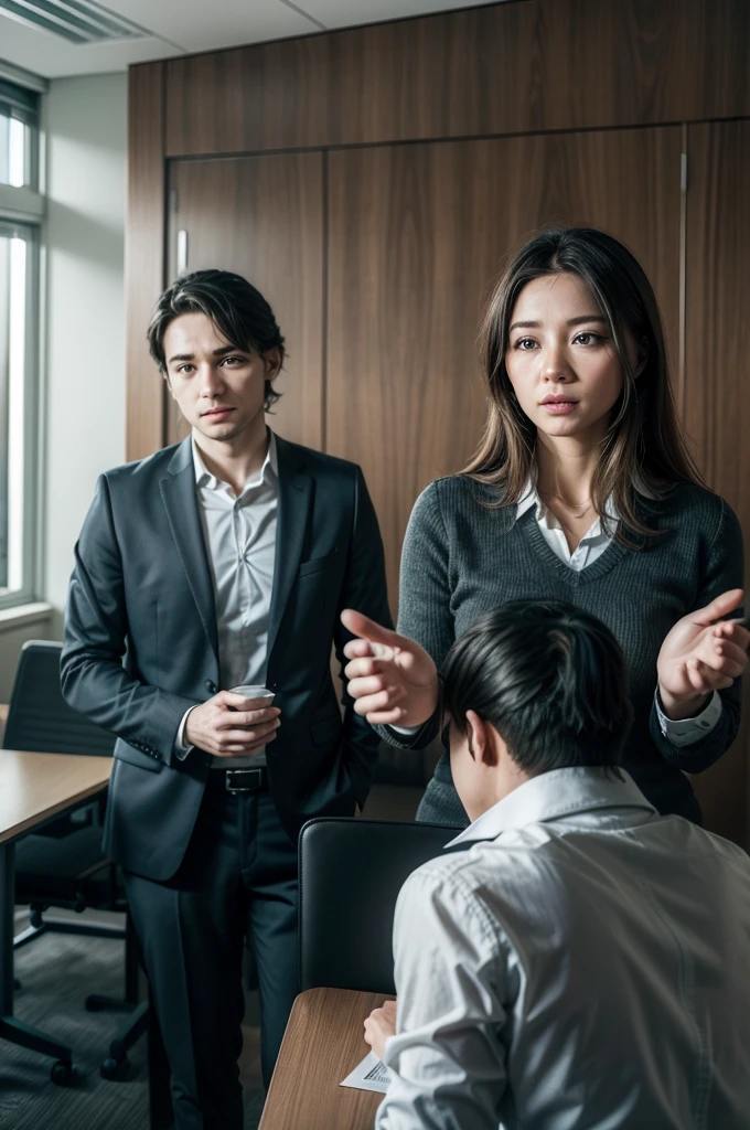 (((Very Realistic))) Employees of a company in a meeting room discussing Corporate Social Responsibility: The relationship between socially responsible practices and business efficiency. Na tela do Monitor, coloque um gráfico com estatísticas positivas. crescente.