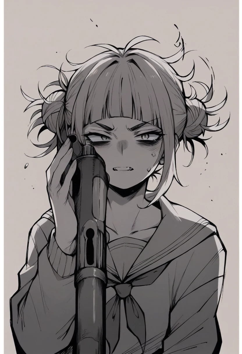 Himiko Toga murdering someone with a shot to the head with a shotgun