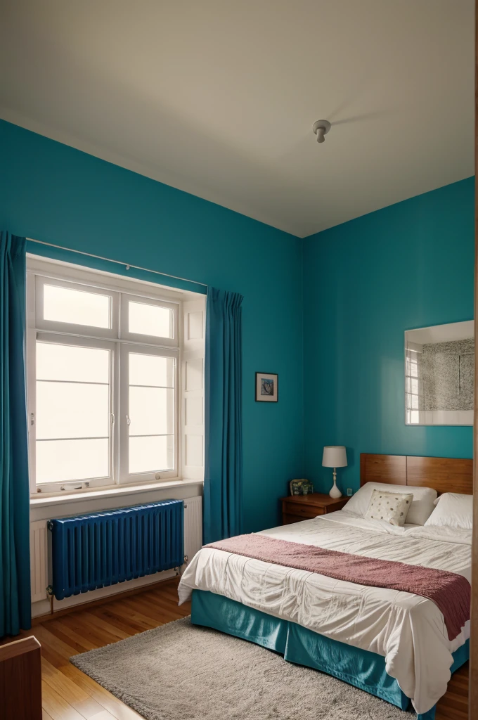 A room where a sings at night and then a bed