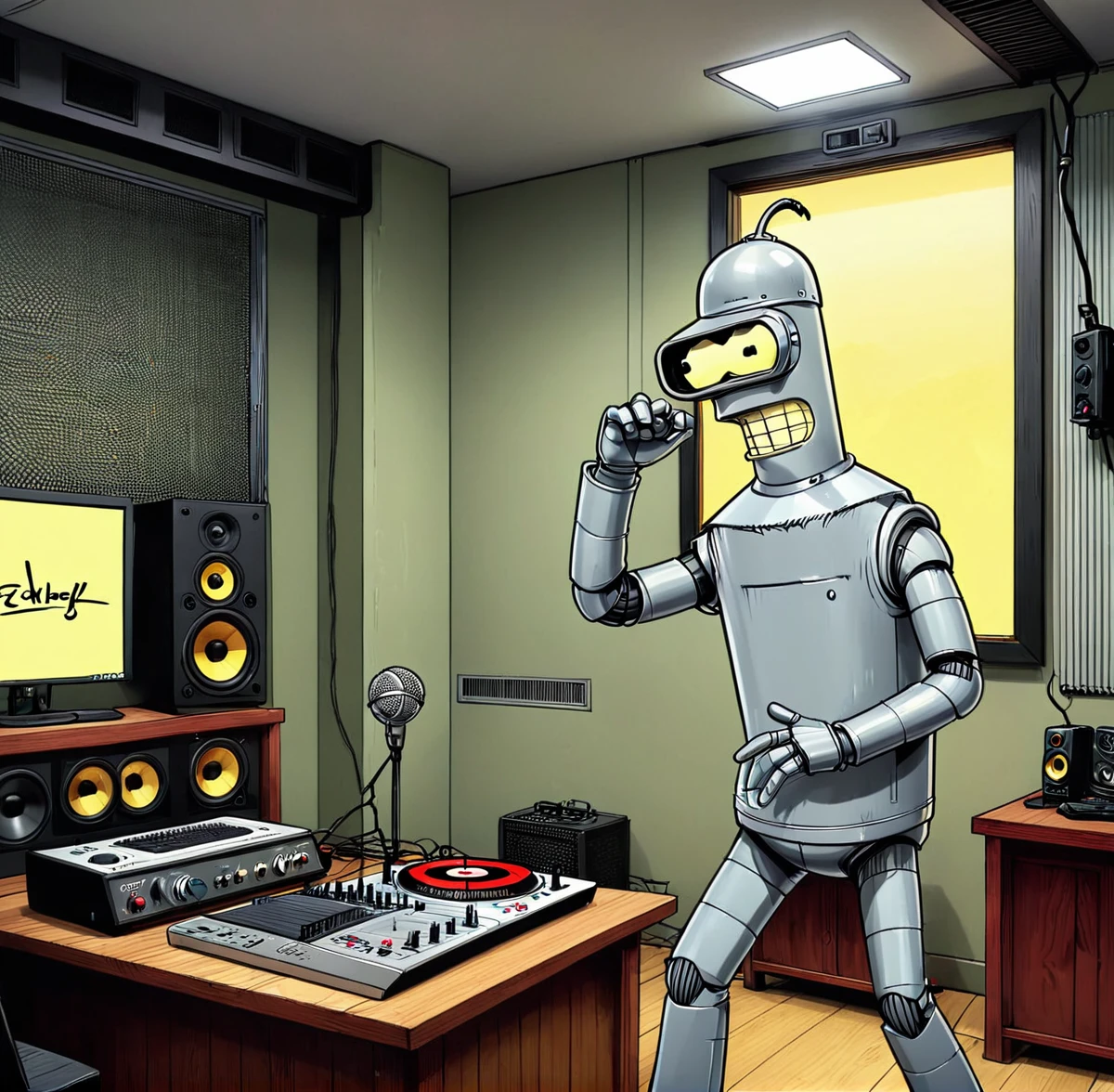 Bender playing Rapper on Recording Studio at Fire, Kim Jung-Gi 