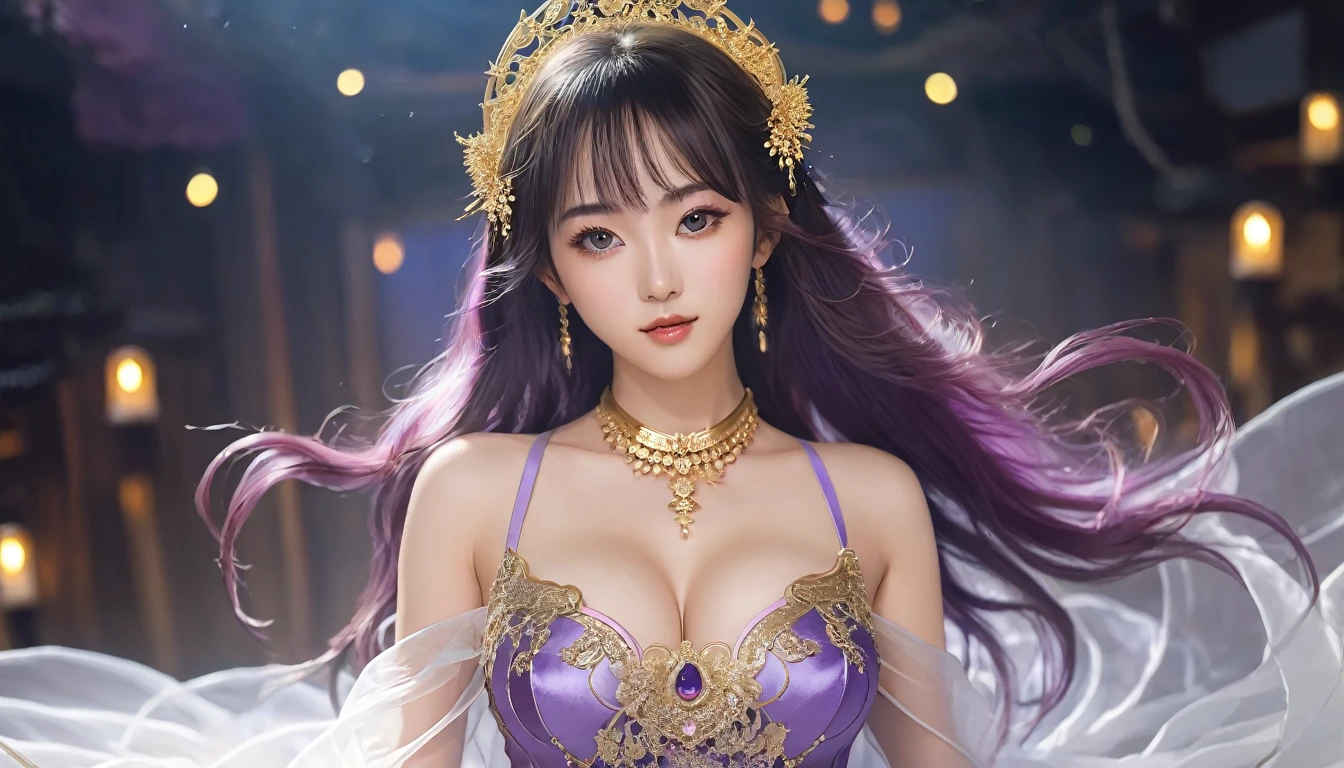 穿着纱丽的女人Strike a pose拍照, Ancient Goddess, Traditional Beauty, if, Beautiful goddess, Gorgeous role-playing, high, Beautiful young girl, Beautiful woman, 华丽Beautiful woman, Complex clothing,Chinese aesthetics, Beautiful Asian girl, Extremely detailed shot of the goddess, Jaw-dropping beauty, Big breasts deep neckline sexy belly button(butt), (bedroom), (Sexy Girls), masterpiece, best quality, 1 girl, Bangs, blush, Chest, clavicle, Eyebrows visible through hair, (Gradient purple gold hair), Jewelry, Long hair, Looking at the audience, Bright Eyes, ring, (solitary), illustration, fashionable, miss, Strike a pose, background, element, confident, Express, Accessories, majestic, striking, key point, Dynamic poses, ((plump)), (black))Woman in transparent dress,Viewer,(((Full breasts, Keeley University))),Slim waist,(Navel exposed,Bare waist), Long hair, extreme detailed details, Detailed fantasy art, Stunning character art, Beautiful and exquisite character art, Beautiful transparent dress, Very detailed, Large Breasts,饱满Chest,Golden ratio figure,Perfect body,Ultra wide-angle shooting,Full body shot,Body close-up,Full body shot,Wearing a pleated tulle skirt,柔和动漫illustration, 柔和的深色background,Fujifilm XT3 Clear focus, f 5.6, High Detail, Clear focus, Dramatic, (Wearing openwork clothing), (Looking at the audience:1.8), (Natural light), (Tempting)translucent, Good velvet quality, Compared, Divine Light,, Silver hair, 天空background, Absolute Strength,Female Shinmei,Girl in sexy silk,,Large Breasts,饱满Chest,Golden ratio figure,Perfect body,Ultra wide-angle shooting,Full body shot,Body close-up,Full body shot, Wearing a tulle dress, Model shooting style, Large Breasts,饱满Chest,Golden ratio figure,Perfect body,(Extremely detailed CG 8k wallpaper unit), The most beautiful artistic photos in the world, , 8K Ultra HD, ) on the beach,Lazy gesture,Charming and seductive expression,best quality,masterpiece,Ultra-high resolution,(Practical:1.4),original photo,Ultra-high resolution