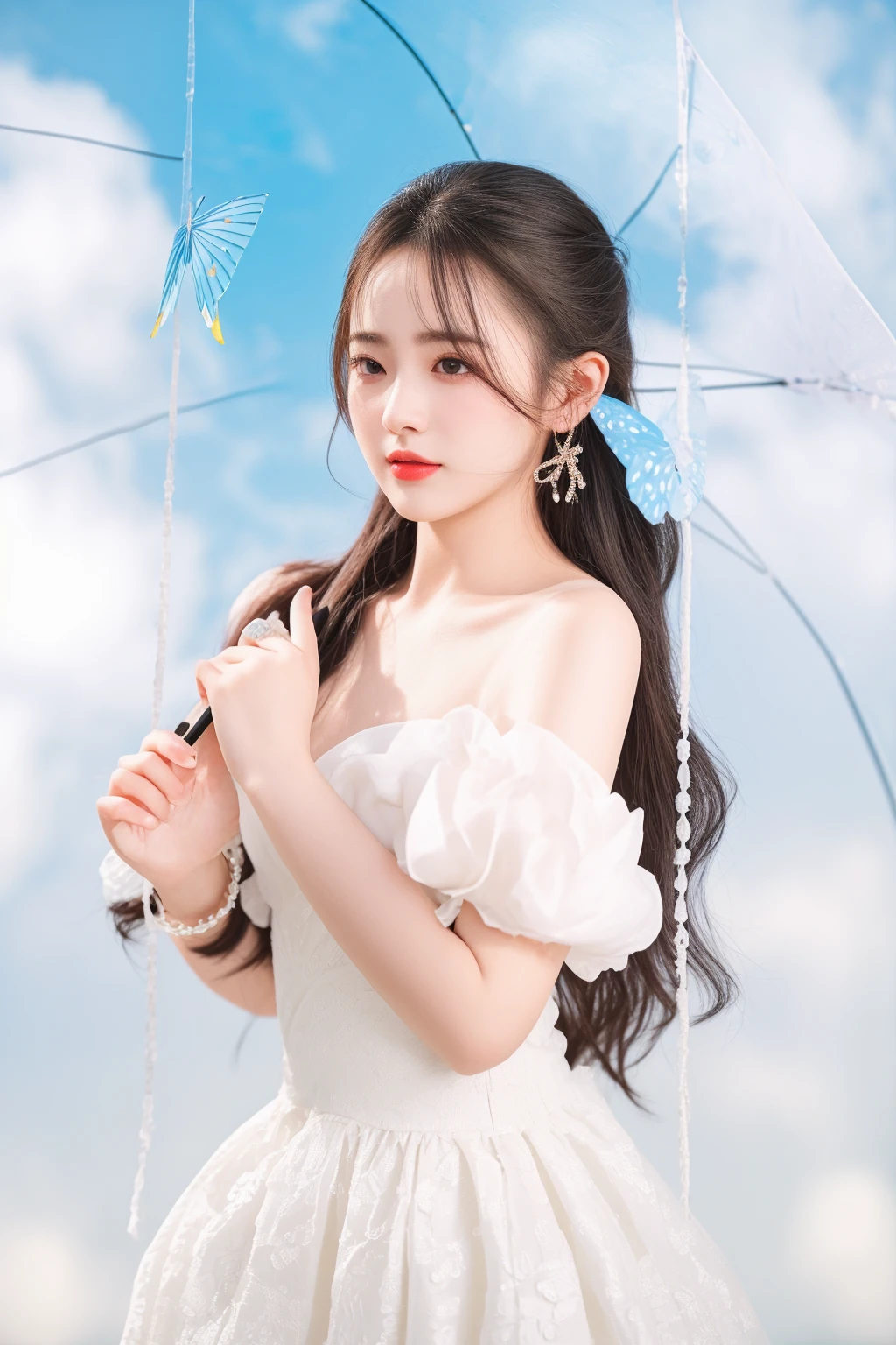 there is a woman in a white dress holding an umbrella, dilraba dilmurat, sha xi, inspired by Huang Ji, full body xianxia, guweiz, ulzzang, yanjun chengt, jia, white hanfu, xintong chen, artwork in the style of guweiz, xision wu, chengyou liu, fanart