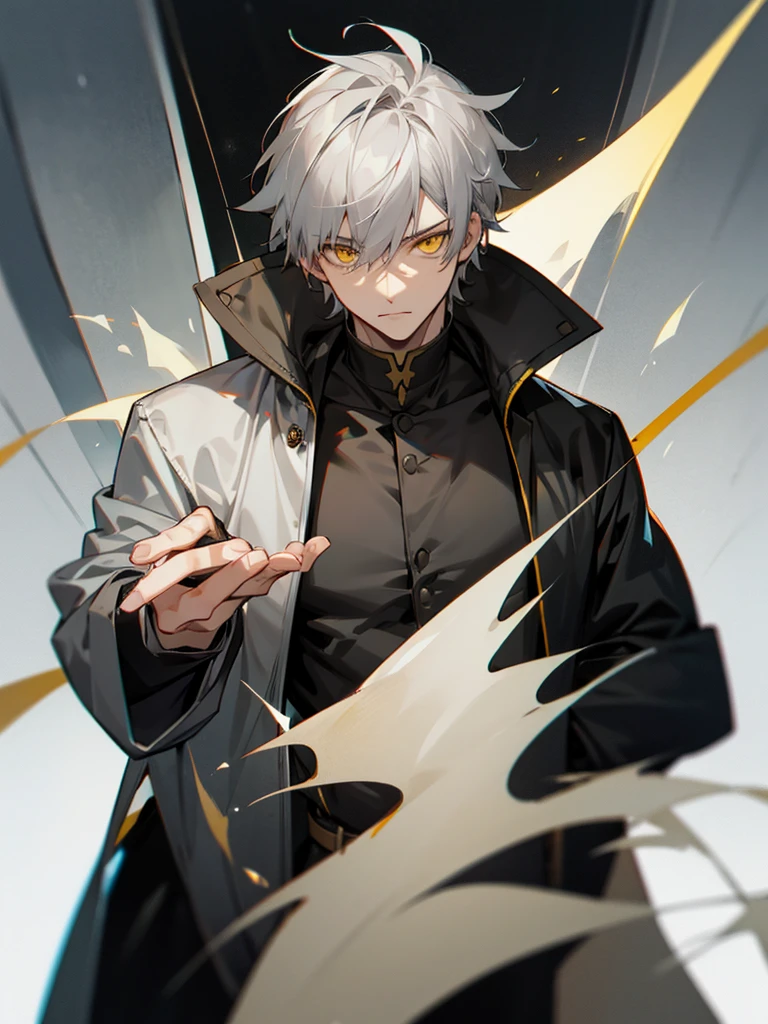 Male character with gray hair and yellow eyes and black clothes