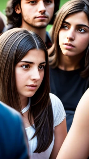 Group of young Jewish people gathered focus on face
