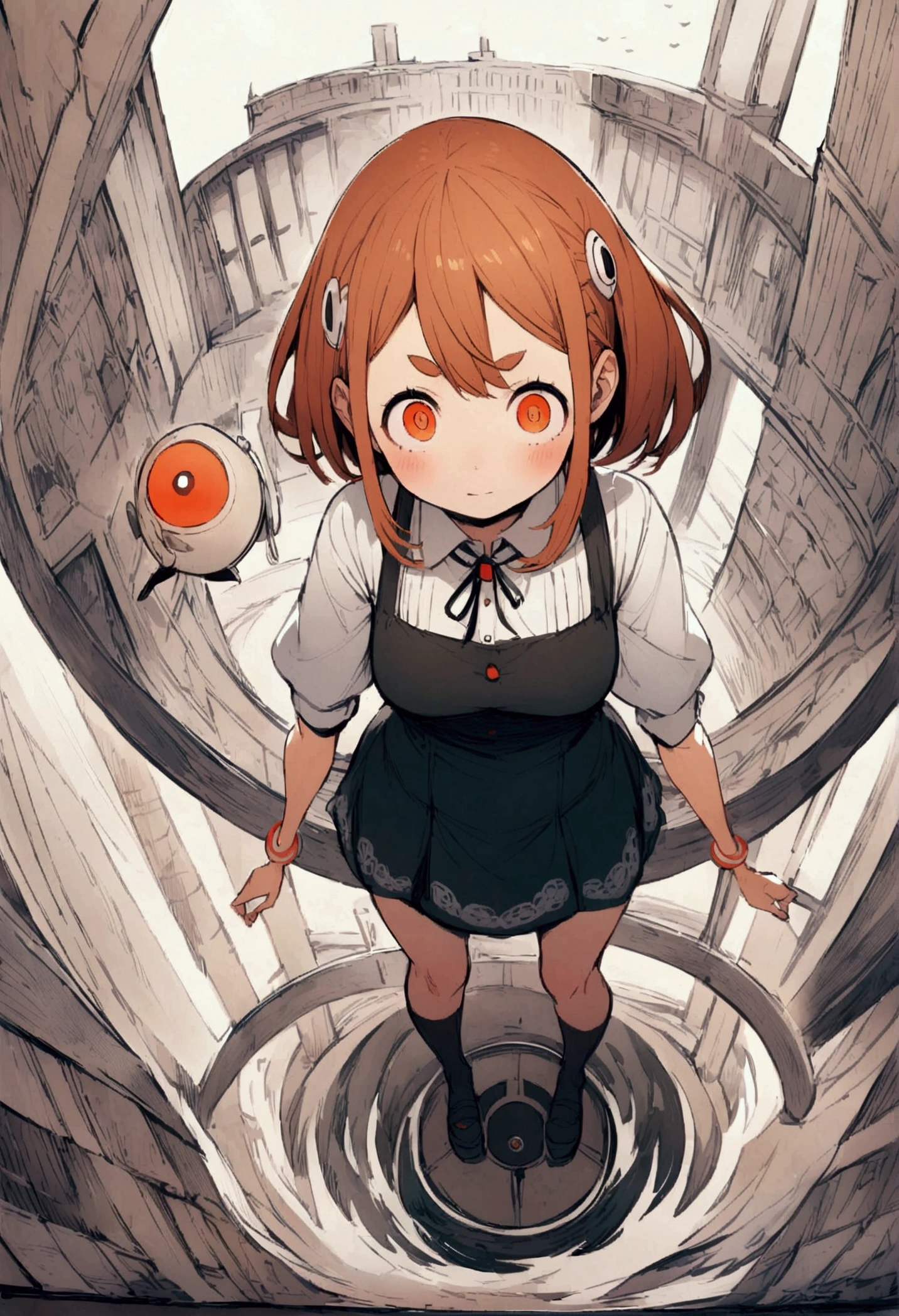 ochako, full body standing, fish eye linse.