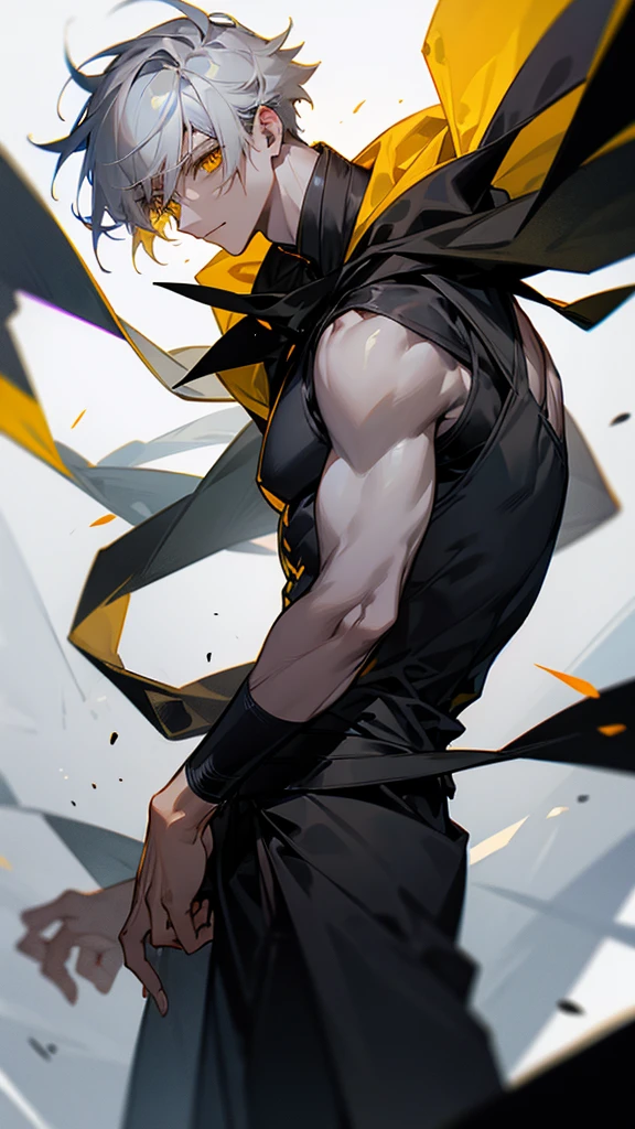 Male character with gray hair and yellow eyes and black clothes