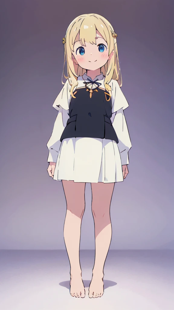 ((masterpiece))((Highest quality))girl、smile、blush、Flat Chest、Are thin、Blonde Hair、blush、Are standing、Whole body image、Even your toes are visible、Eye level on face、front、No background、真frontのアングル、Black priestess uniform