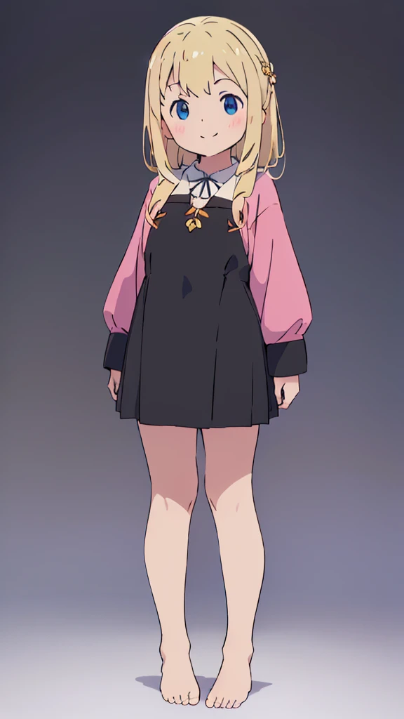 ((masterpiece))((Highest quality))girl、smile、blush、Flat Chest、Are thin、Blonde Hair、blush、Are standing、Whole body image、Even your toes are visible、Eye level on face、front、No background、真frontのアングル、Black priestess uniform