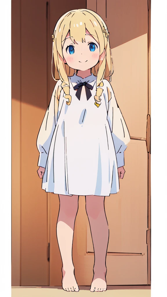 ((masterpiece))((Highest quality))girl、smile、blush、Flat Chest、Are thin、Blonde Hair、blush、Are standing、Whole body image、Even your toes are visible、Eye level on face、front、No background、真frontのアングル、Black priestess uniform