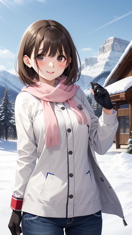 anegasaki nene、Shiny brown hair, short hair, (Beautiful brown eyes、Sparkling eyes, Fine grain)、smile、Ultra-detailed eyes、Highly detailed face, Highly detailed eyes,(((Cowboy Shot)))、


masterpiece、Highest quality、High resolution、High-quality images、

 Beautiful Hair, Snowy mountains in winter, Ski, Ski場, Clear blue sky, Winter clothes, ピンクのSkiウェア, Skiパンツ, gloves, Ski用のゴーグル,  Beautiful Eyes, Pink Lips, Gaze shyly at the viewer, 明るいsmile, masterpiece,