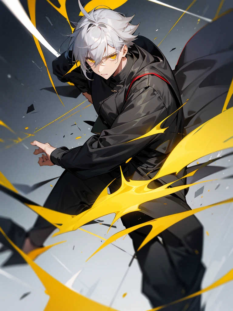 Male character with gray hair and yellow eyes and black clothes