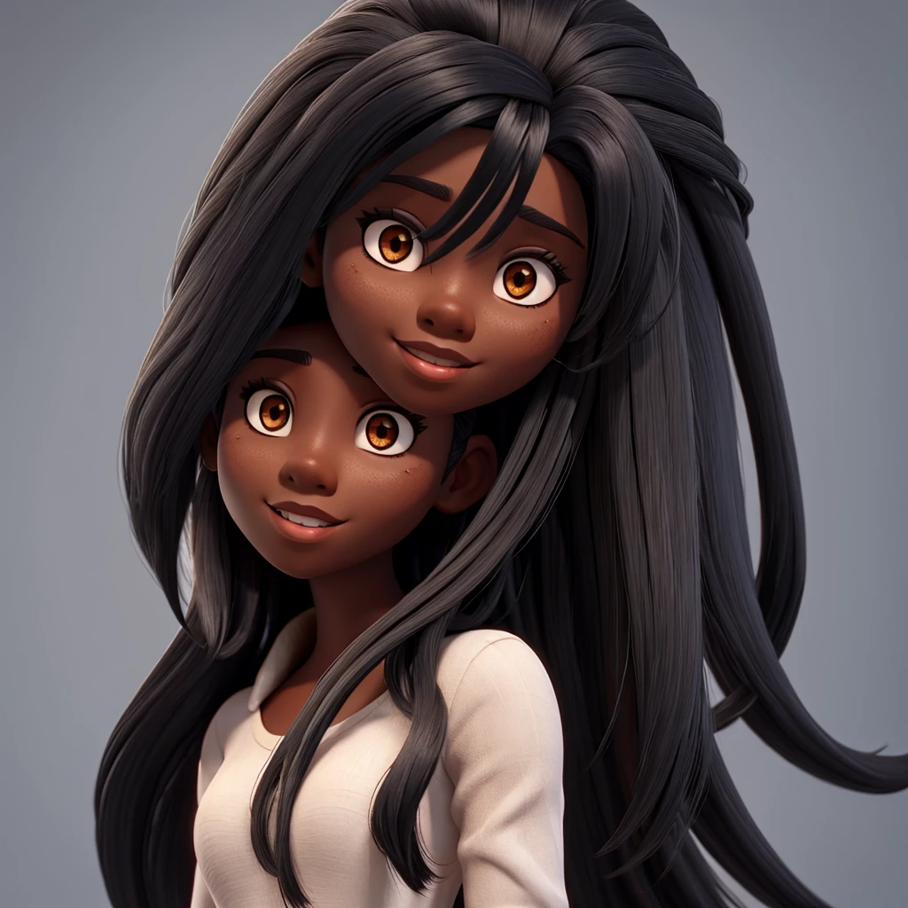 Woman long black hair and dark skin 