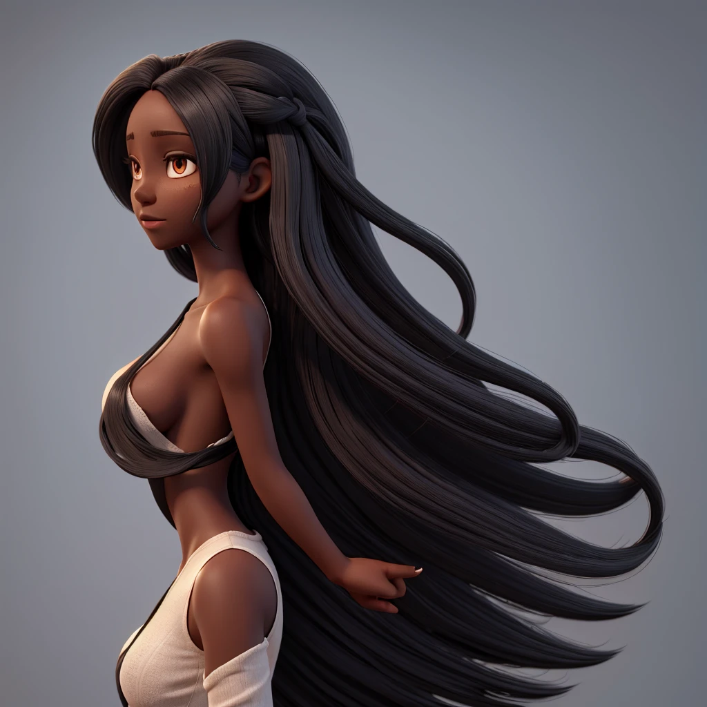 Woman long black hair and dark skin