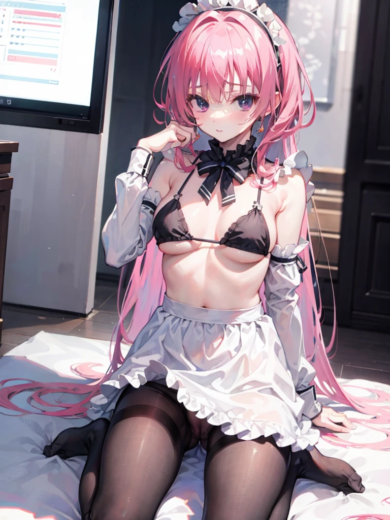 mitsukasa aya,Manteau,White color blouse,maid bikini,black pantyhose,mitts,A sexy pose,Inside the command room, porn, Show your breasts, see pussy,
