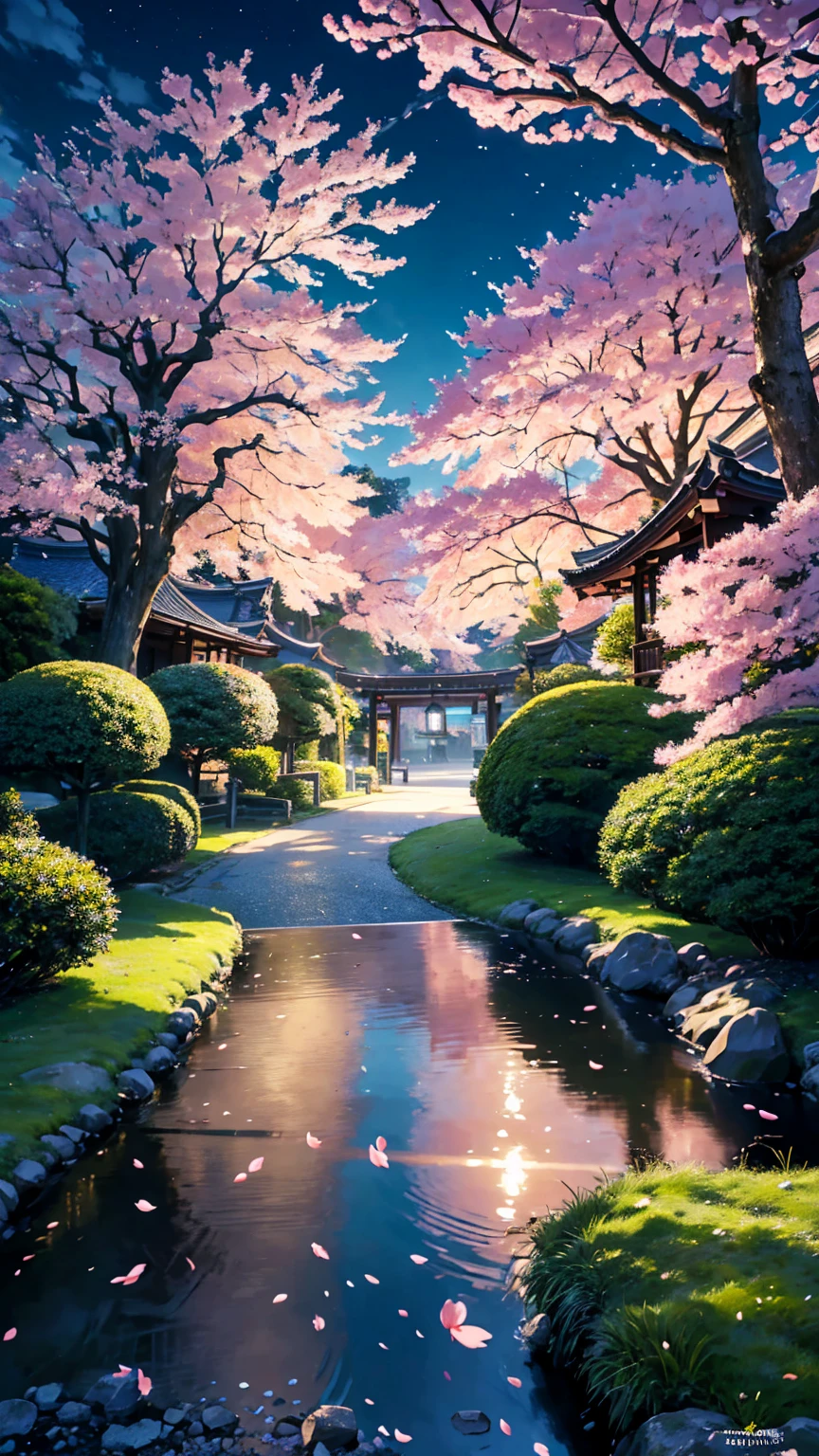 Super detailed, highest quality, (ultra high resolution,8K), (Highly detailed CG integrated 8k wallpaper), movie lighting effects,(law of near and far),beautiful lighting,Photographed with Canon EOS R6,(beautiful night view),warm,spring,(cherry blossom street),(Cherry tree),,(Cherry Blossom),sunlight,(Detailed Spring Shinjuku Gyoen National Garden),(kotonoha no niwa),(detailed distant cityscape),residential street,apartment,calm atmosphere,(Photoreal)