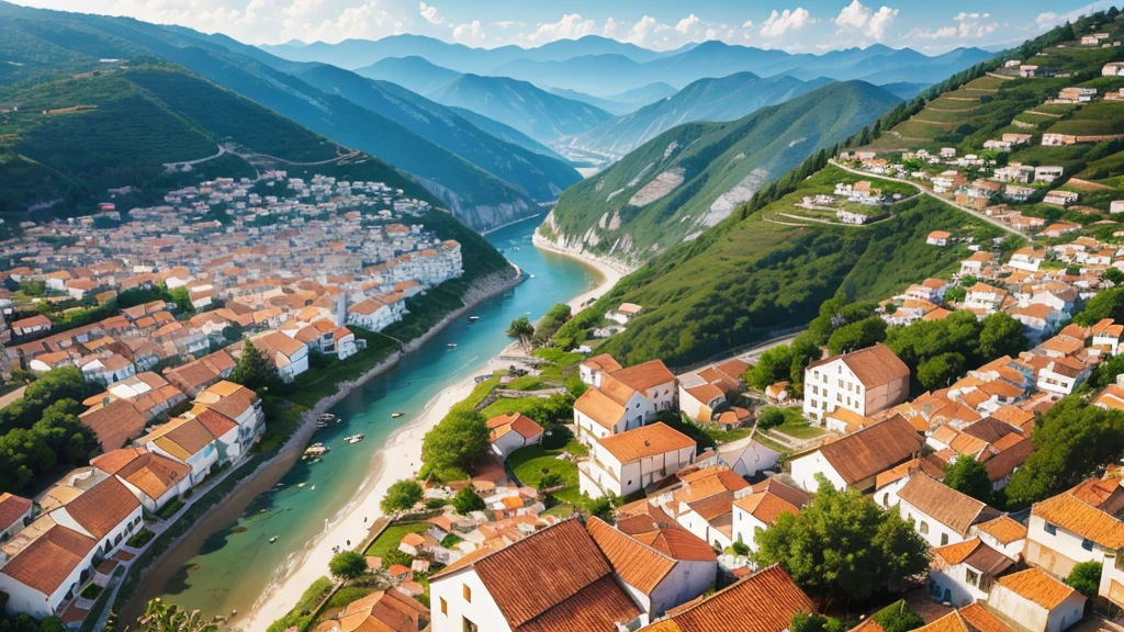 Beautiful scenery of ancient Portuguese village, Aerial view, Photorealistic photos, High definition.