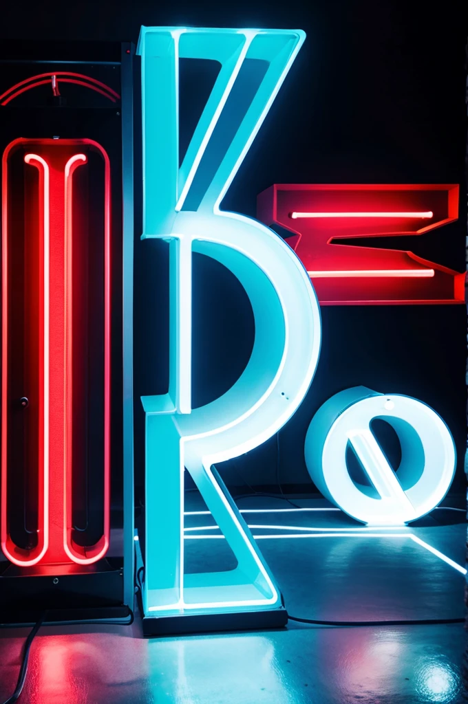 Make a logo of mysterious KN LETTER LOGO WITH NEON LIGHT BLUE , RED AND WHITE