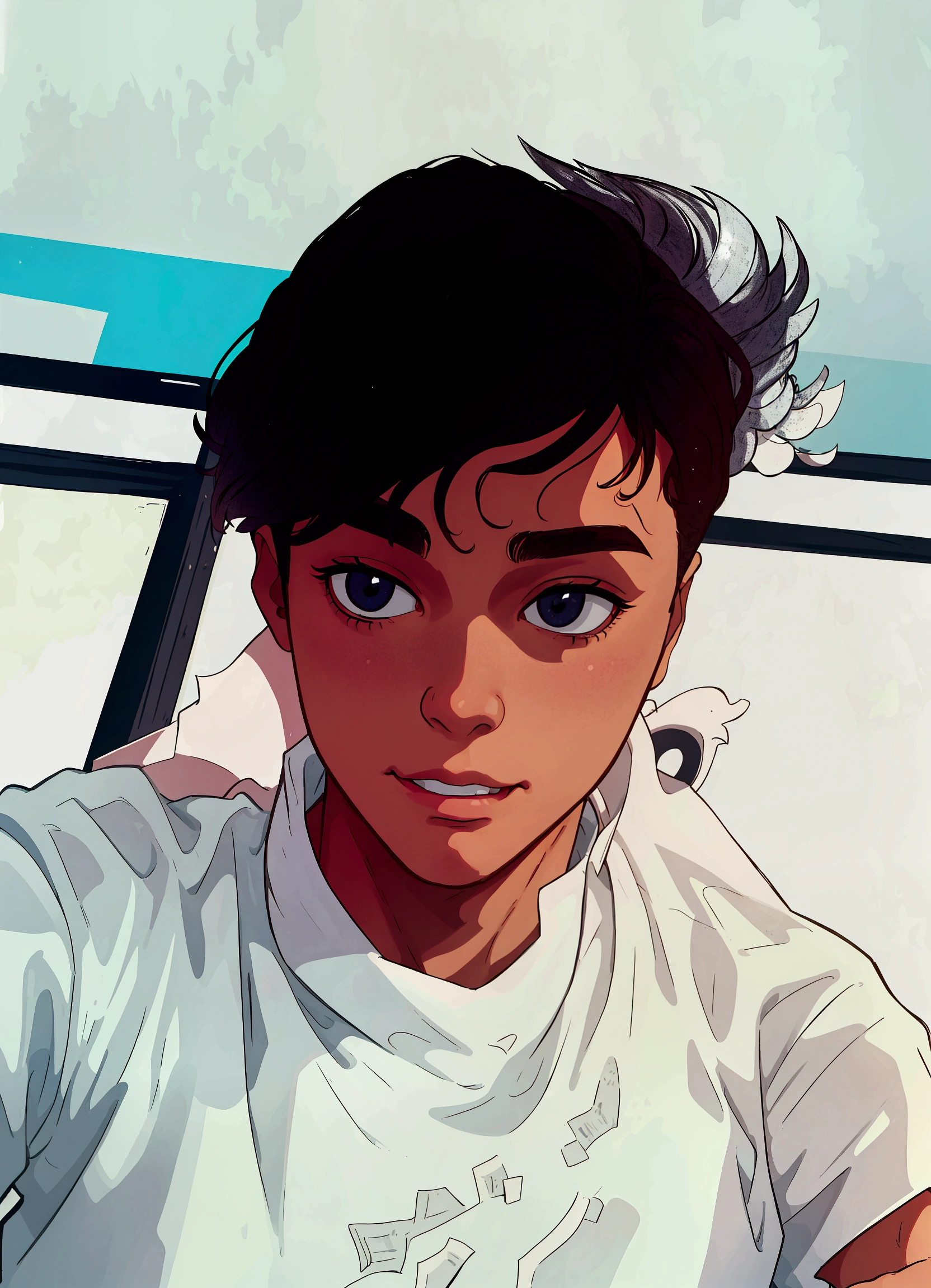there is a young man with a white shirt on posing for a picture, with accurate face, around 1 9 years old, selfie photo, without beard, good looking face,  profile picture, front profile!!!!, 18 years old, with a pouting smile, portrait photo profile picture, without helmet, harsh good looking face
