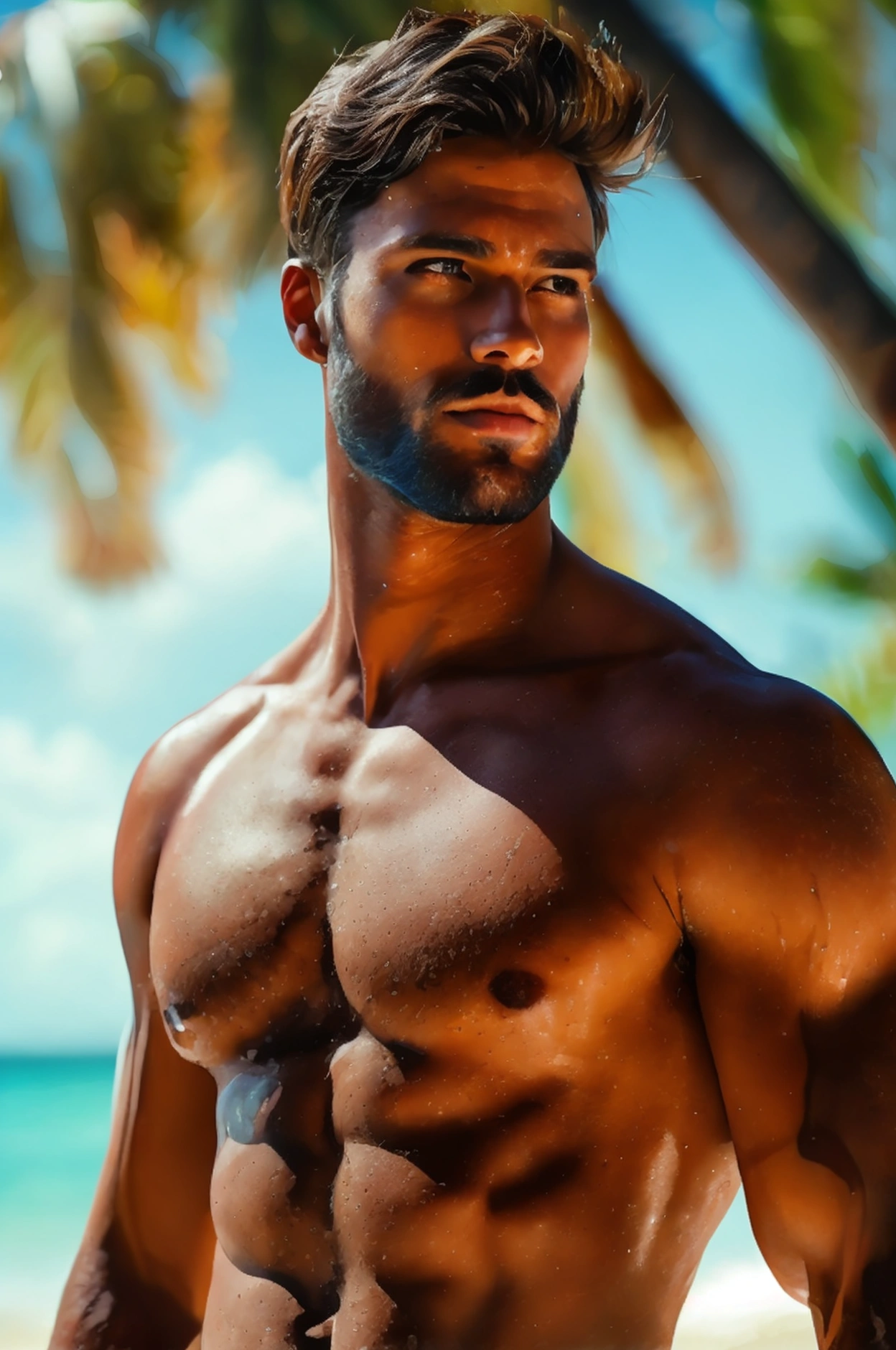 full body, Realistic photo of solo handsome  men ,Standing In beach party