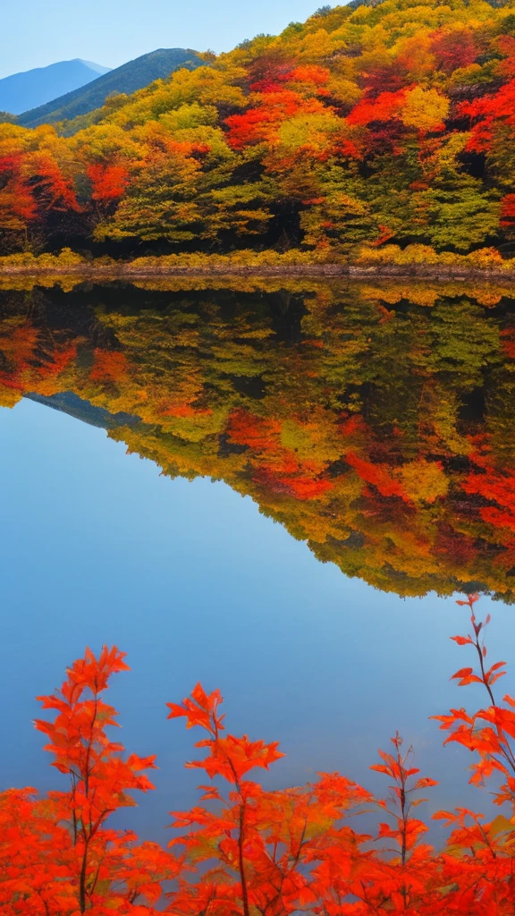 Mysterious Landscape There are no people lake Landscape reflected on the water surface autumn leaves Fuji Mountain