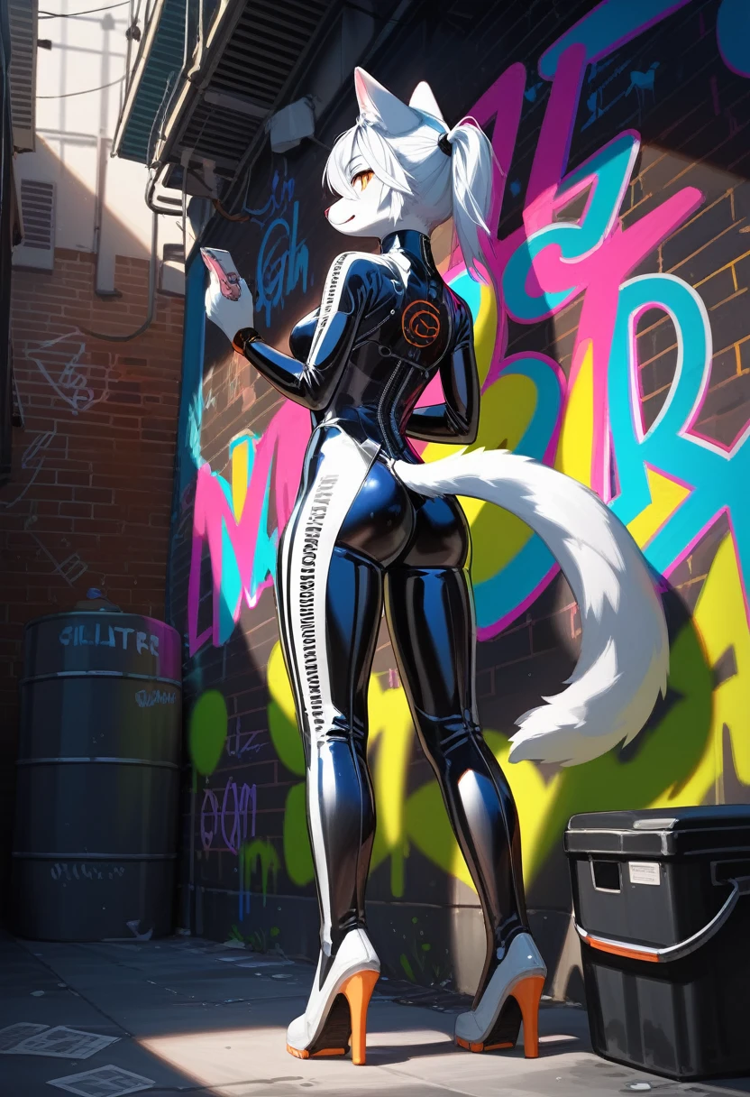 any outfit, any pose, any fur color, any fur pattern, any eye color, and pupil color and shape, ruined and abandoned city, looking at user, any view, any place, full body, massive breasts and hips, undersized outfit, armed or unarmed, doing anything, adult, full face blush, glowing eyes, any weapon, athletic, headphones [any color], ammo belt, night, rooftop or ground, any expression, doing anythings, fluffy tail, massive butt, outfit tearing, rooftops, choker, 3girls, any time of day or night, futuristic, tall