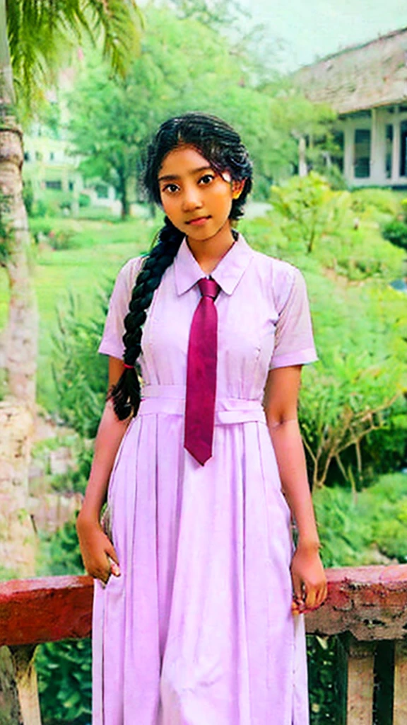 school Midi dress with side pockets,srilankan beautiful school girl wearing school white uniform has large volume pockets,long tie,putting hands in side pockets pose,standing in the srilankan classroom,big chest pocket,long braid hair,both hands in inside deep pockets for cold,random photography,white shoes,full body view