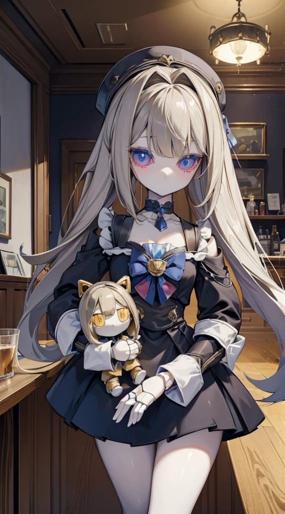 Doll girl,Puppet joints,Globular joints,Puppet joints,Puppet joints,Puppet Expression,Dull expression,Eyes without highlights,Lifeless eyes,Stiff eyes,Stiff movements,Cafe scene,Interior scene