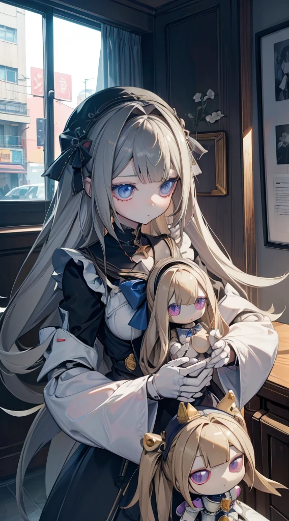 Doll girl，Puppet joints，Globular joints，Puppet joints，Puppet joints，Puppet Expression，Dull expression，Eyes without highlights，Lifeless eyes，Stiff eyes，Stiff movements，Cafe scene，Interior scene