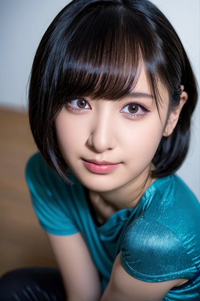 20-year-old, 8K, RAW Portrait (Japanese Girls), photo Realistic, Ultra-high resolution, Highest quality, Actual photo , dramatic, Atmospheric, Realistic,
One girl, a very beautiful Japanese Girls, Glamorous shot of a girl, smile,Bobcut,Textured skin, , lips,Big and beautiful eyes,Shorts,Short sleeve,(Sportswear:1.2),Gym, Beautifully detailed nose,,Big Breasts,View your viewers, 