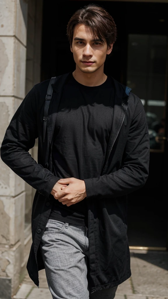 1 man, with black clothes, daily clothes,beautiful