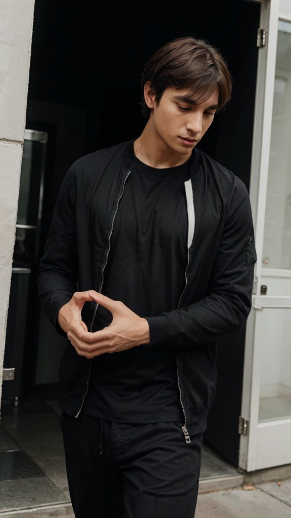1 man, with black clothes, daily clothes,beautiful