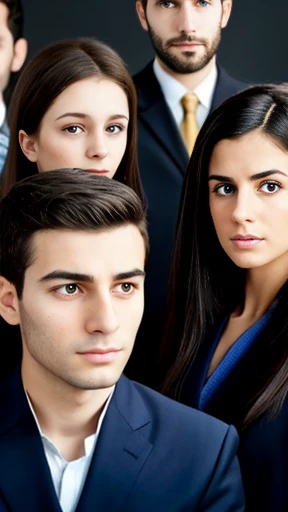 Group of perfect young Avange Jews gathered focus on face