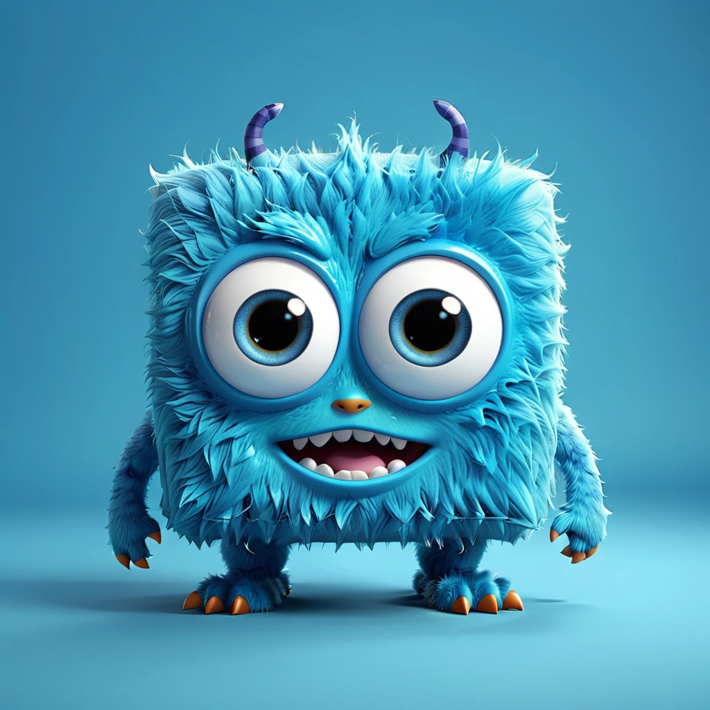 [Square]
A cute square-shaped monster with big eyes and four distinct corners. The cartoon character is designed in the style of Pixar animation studio, created using C4D software. It has an adorable blue color scheme and showcases a playful expression through a speech bubble. This vibrant scene adds humor to your mobile phone wallpaper. --ar 1:1 --v 6.0 3D render