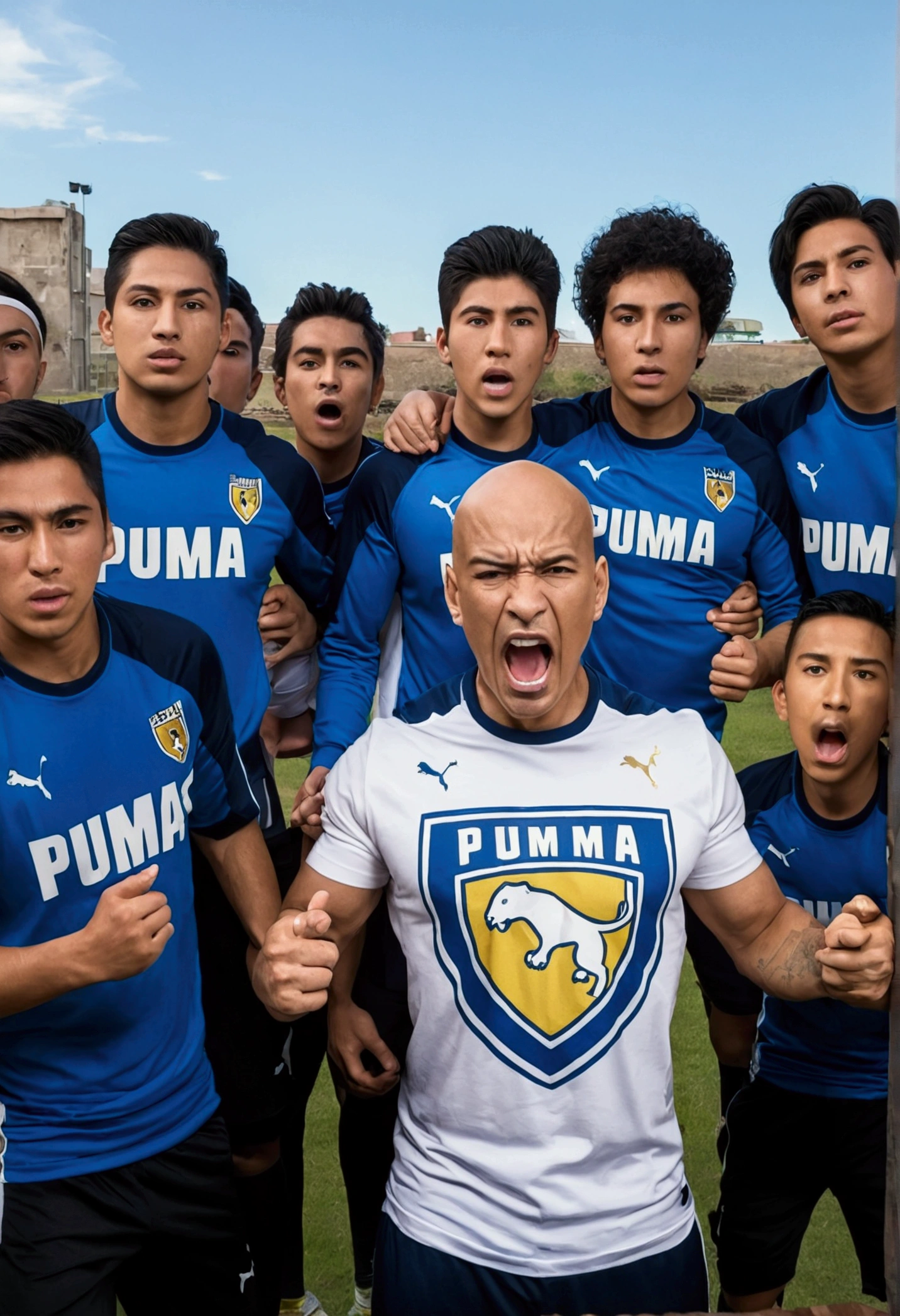 One punch to break the huge tragulz, with the pumas soccer team t-shirt