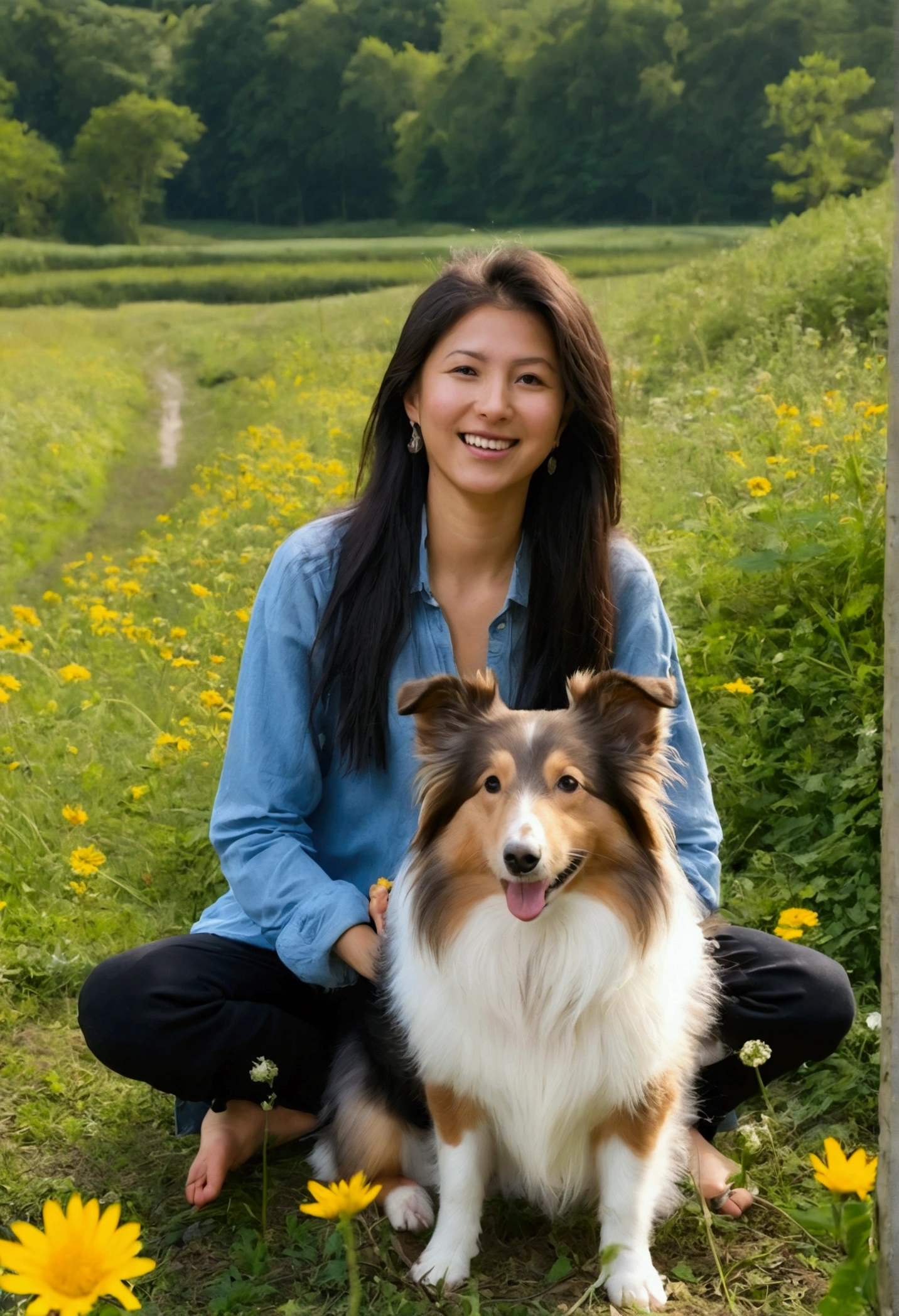 cottage on the meadow. two people man and woman, happiness
romance. Loving couple.
sheltie dog love, sun, nature, joy.
hut. chill. man Woman