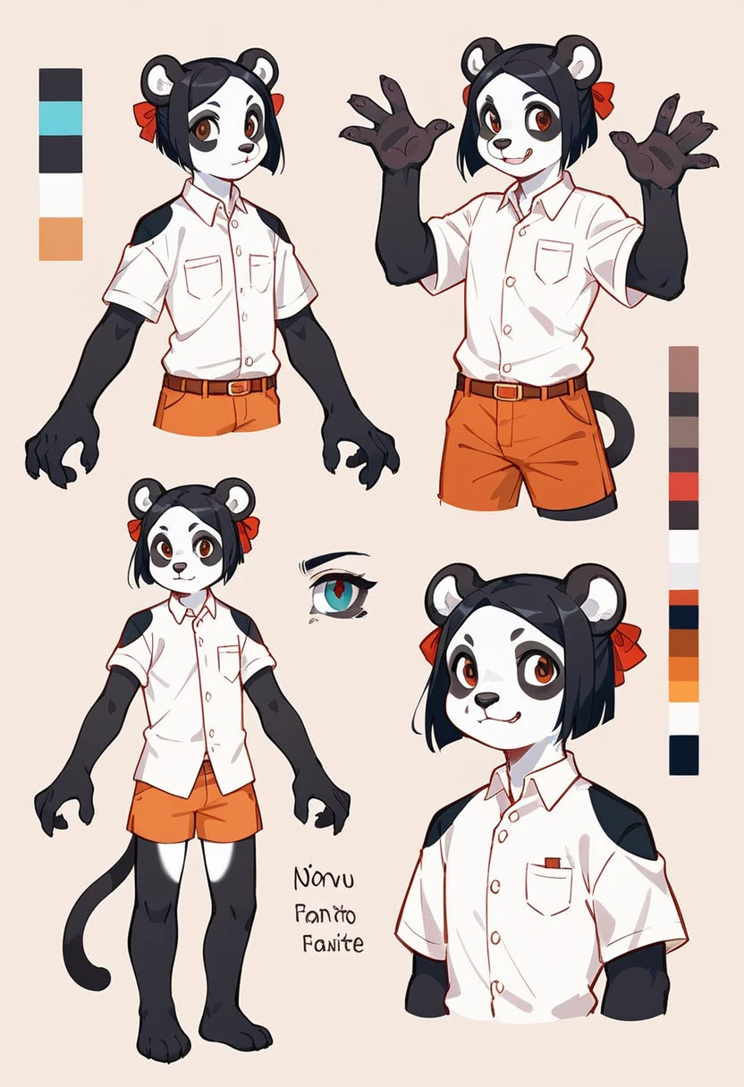 Ultra detailed, best quality, style de RPG, Art conceptuel, character sheet, anatomie parfaite, anthro poilu, panda roux