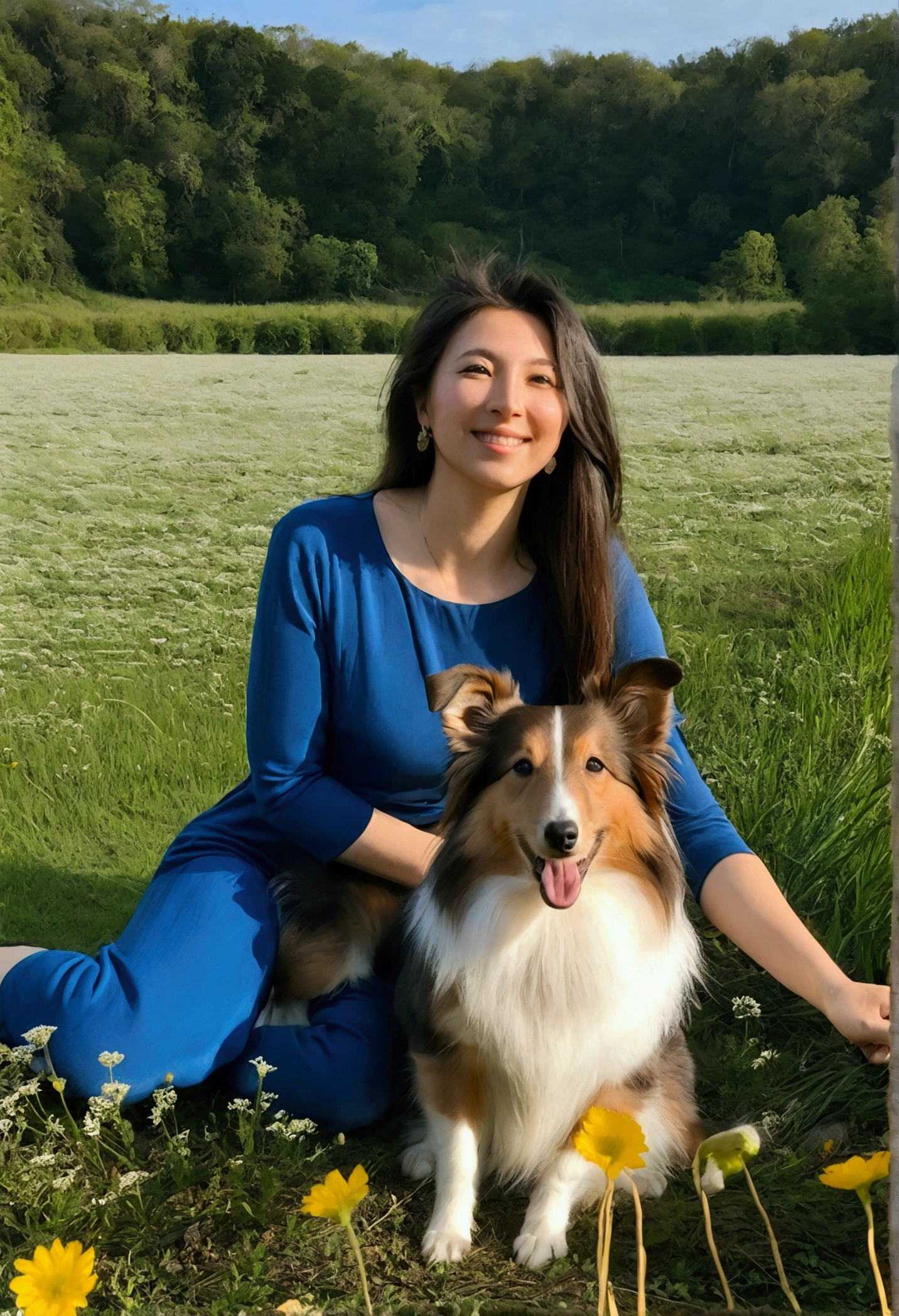 cottage on the meadow. two people man and woman, happiness
romance. Loving couple.
sheltie dog love, sun, nature, joy.
hut. chill. man Woman