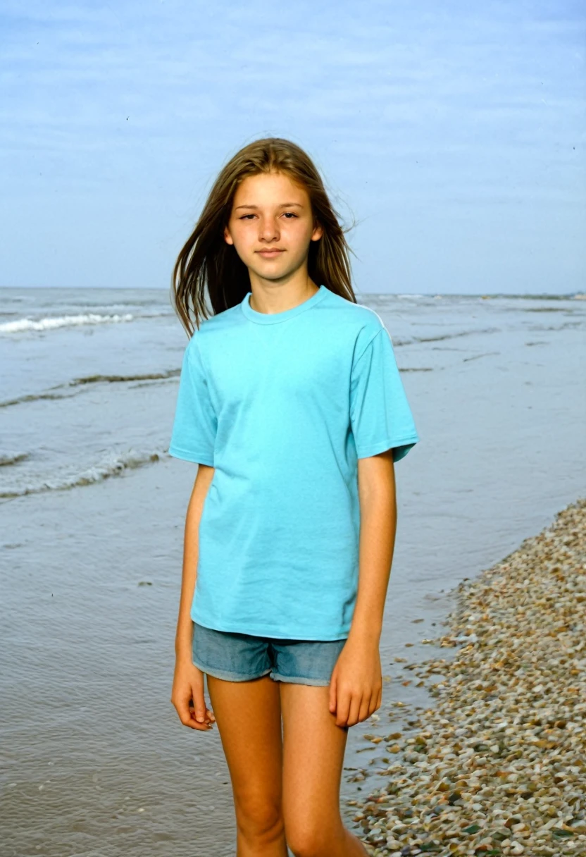 girl about 14 years old, on the beach