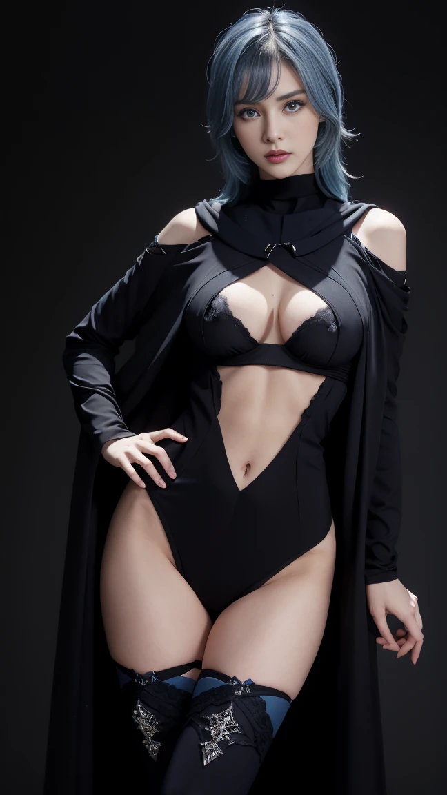 8K, Top Quality, Intricate Details, Ultra Detail, Ultra High Resolution, Masterpiece, close up shot, (full body: 1.1), Slender, Smile, (Makeup: 0.4), ((,)), (Fluffy blue Eyes: 1.21), (()), 1girl, solo, 1 girl, ((blue hair, bangs, long hair )), close up shot, , ((tall)), (((fit body))), (((slim face))), sharp face, (( )) , (detailed face), sharp face, small lips, ((abaya,)), , ((abaya,)), detailed face, detailed breast, , ((detailed nipples)), detail ass, Narrow Waist, Skinny, tall , 175 cm tall, Muscular, Navel, Exposed Abdomen, Pointed Chest,, Beautiful girl with accentuated slender abs: 1.4, Six Pack Abs: 1.4, Bust Botox, Big, Perfect Body, detail leg, (( dark background)), black background,