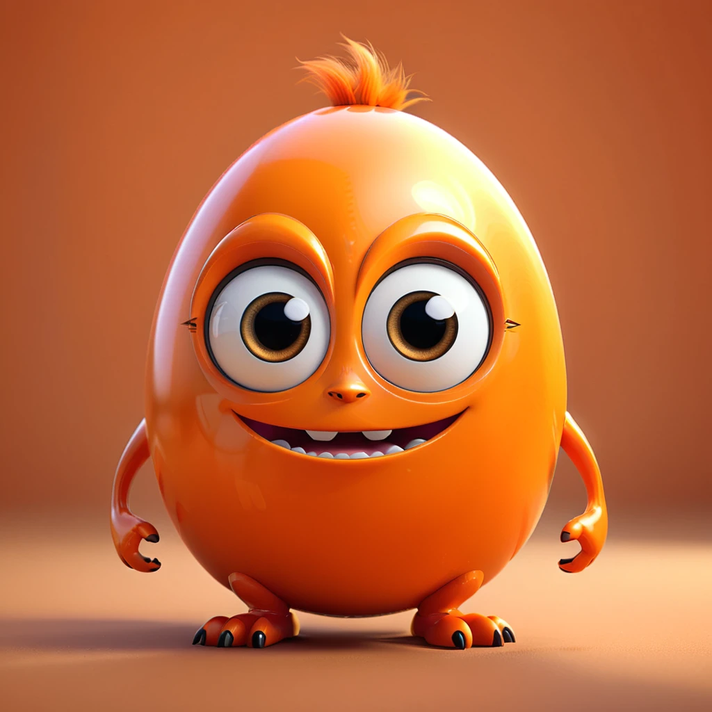 [Oval]
A cute oval-shaped monster with big eyes, similar to an egg shape. The cartoon character is designed in the style of Pixar animation studio, created using C4D software. It has an adorable orange color scheme and showcases a playful expression through a speech bubble. This vibrant scene adds humor to your mobile phone wallpaper. --ar 1:1 --v 6.0 3D render