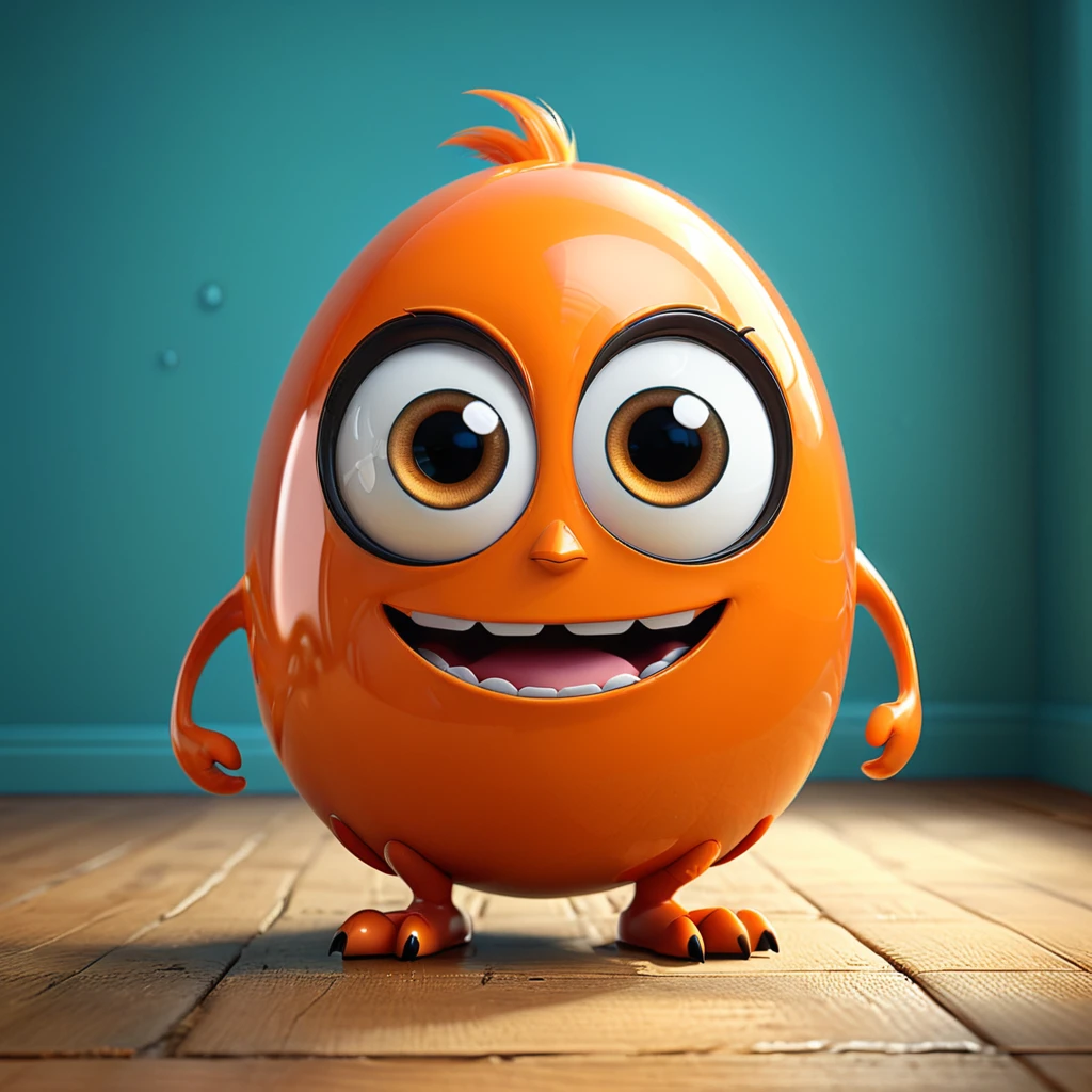 [Oval]
A cute oval-shaped monster with big eyes, similar to an egg shape. The cartoon character is designed in the style of Pixar animation studio, created using C4D software. It has an adorable orange color scheme and showcases a playful expression through a speech bubble. This vibrant scene adds humor to your mobile phone wallpaper. --ar 1:1 --v 6.0 3D render