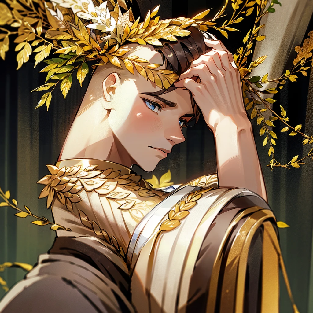 male politician in a limousine is wearing golden laurel wreath , max quality, max details 4k,