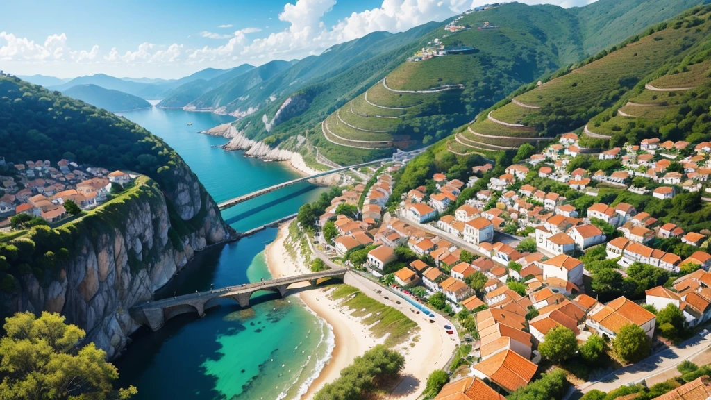 Beautiful scenery of ancient Portuguese village, Aerial view, Photorealistic photos, High definition.