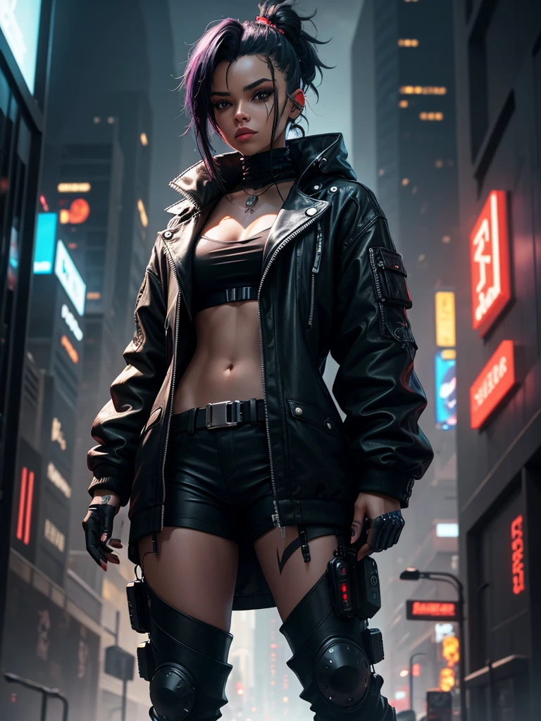 Black colored strand，cyber punk character