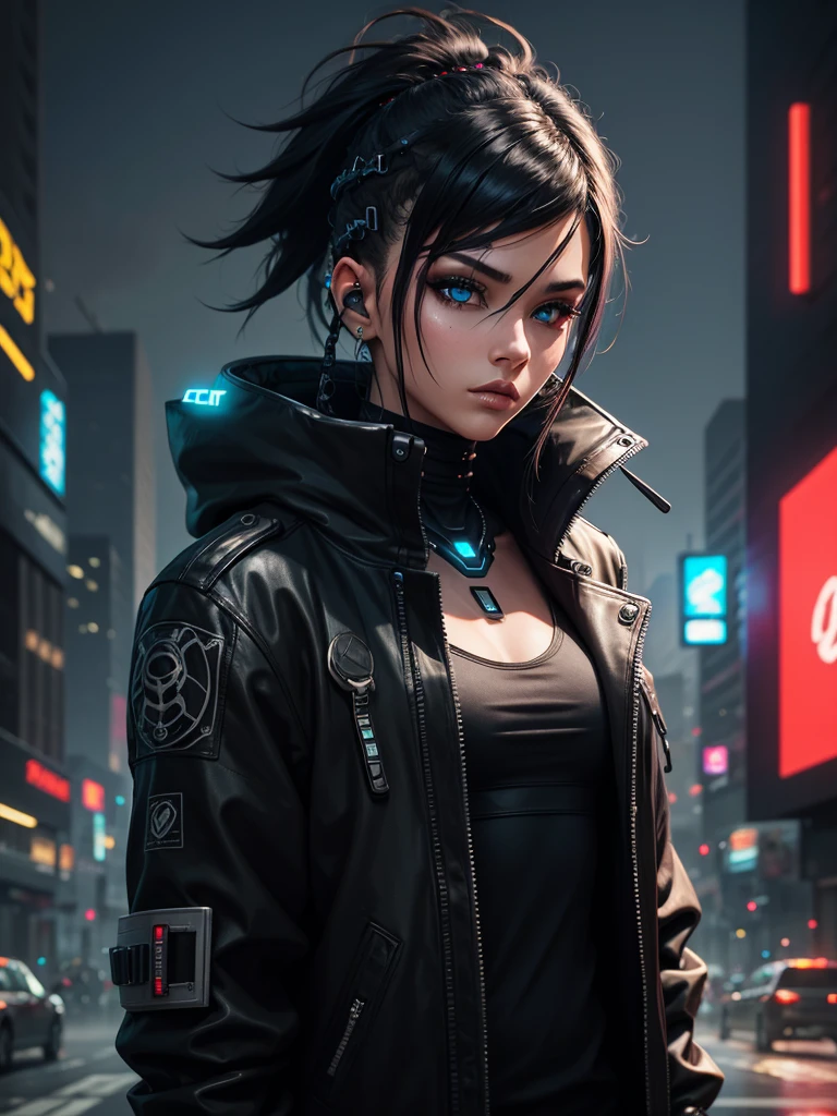 Black colored strand，cyber punk character