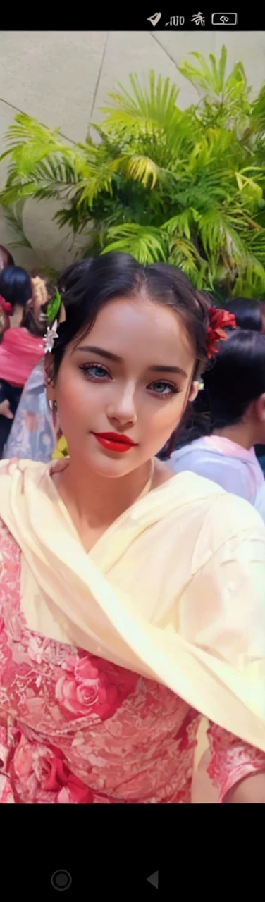 (masterpiece),(best quality:1.0), (ultra highres:1.0), detailed illustration, 8k, anime, 1girl, beautiful anime girl, wearing a red dress, flower crown, pretty face, detailed face, beautiful eyes, detailed eyes, dark red eyes, bright red lips, red lipstick, beautiful stylish hair, highlights in hair, bangs anime style, best quality, vibrant
