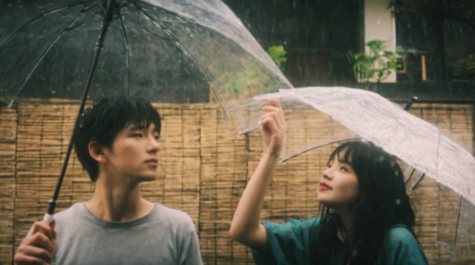 they are standing under an umbrella in the rain, still from a live action movie, lofi, scene from live action movie, screenshot from a movie, still frame from a movie, raining, weathering with you, under rain, still from a movie, lofi feel, photo 1 5 mm, lofi technology, raining!!, still from the movie