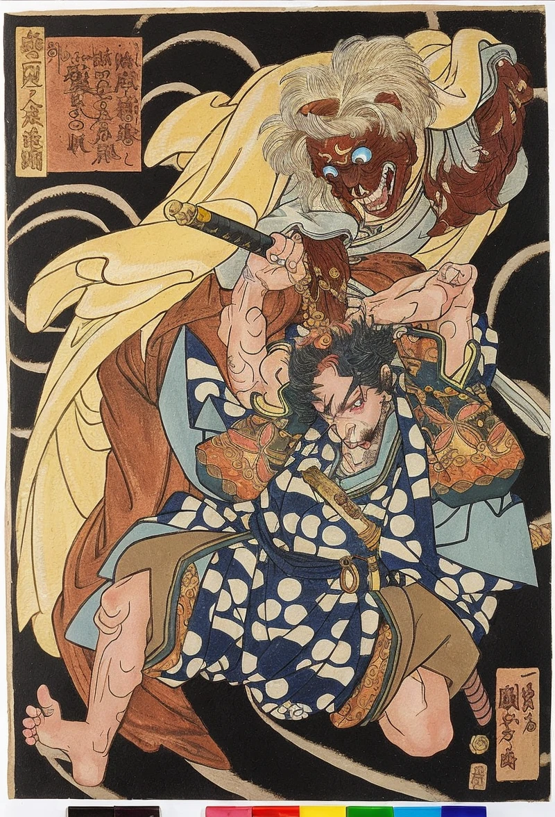 (best quality, high quality:1.4), masterpiece, super fine illustration, absurdres, ultra-detailed, ultra detailed background, highres, solo, 1boy, male focus, tattoo, red hair, colored skin, pink hair, yellow eyes, short hair, facial mark, akaza kimetsu