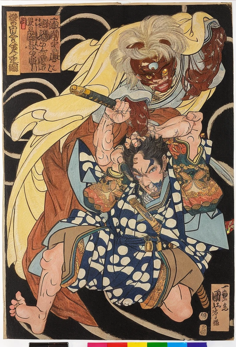 (best quality, high quality:1.4), masterpiece, super fine illustration, absurdres, ultra-detailed, ultra detailed background, highres, solo, 1boy, male focus, tattoo, red hair, colored skin, pink hair, yellow eyes, short hair, facial mark, akaza kimetsu